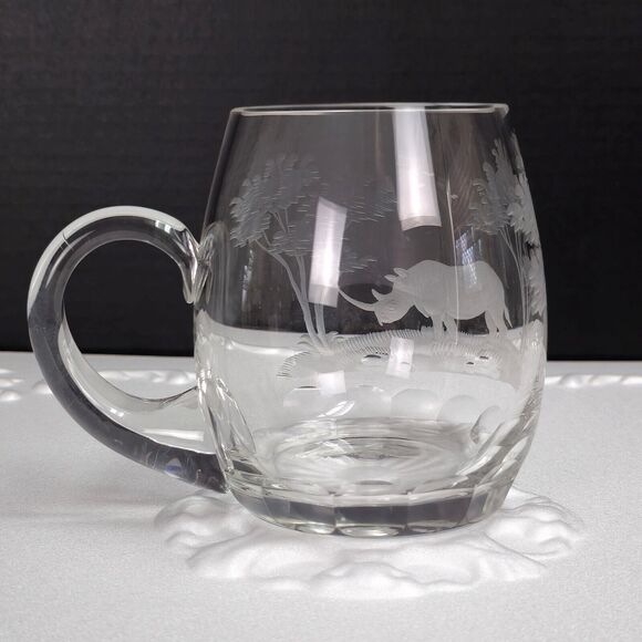 Rowland Ward Queen Lace Rhino Rhinoceros Wildlife Engraved Glass Mug Germany - Picture 6 of 14